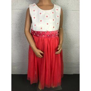Amemory In Red Floral Printed Girl's Dress Size 6/7